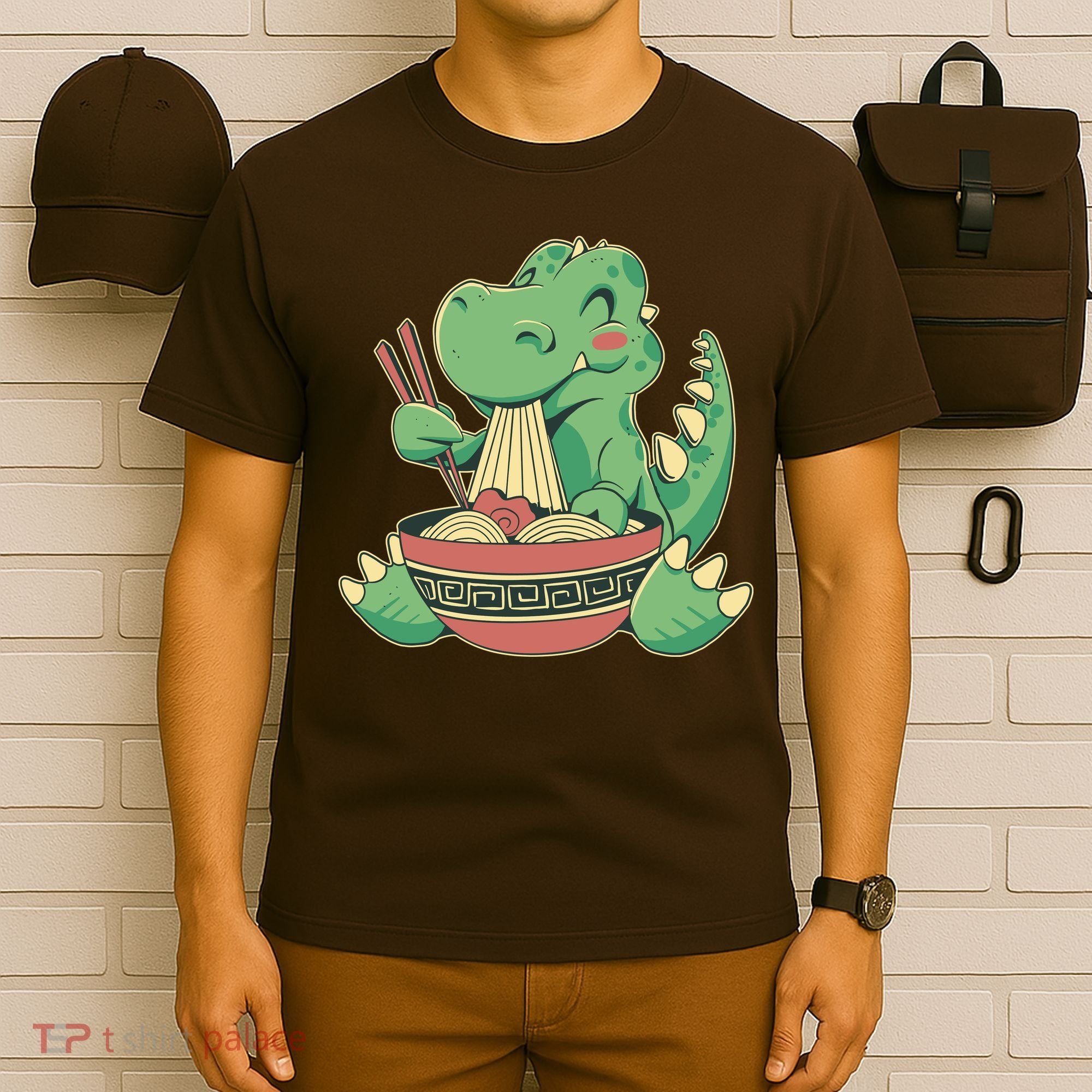 Baby Trex Eating Ramen Noodles T-Shirt