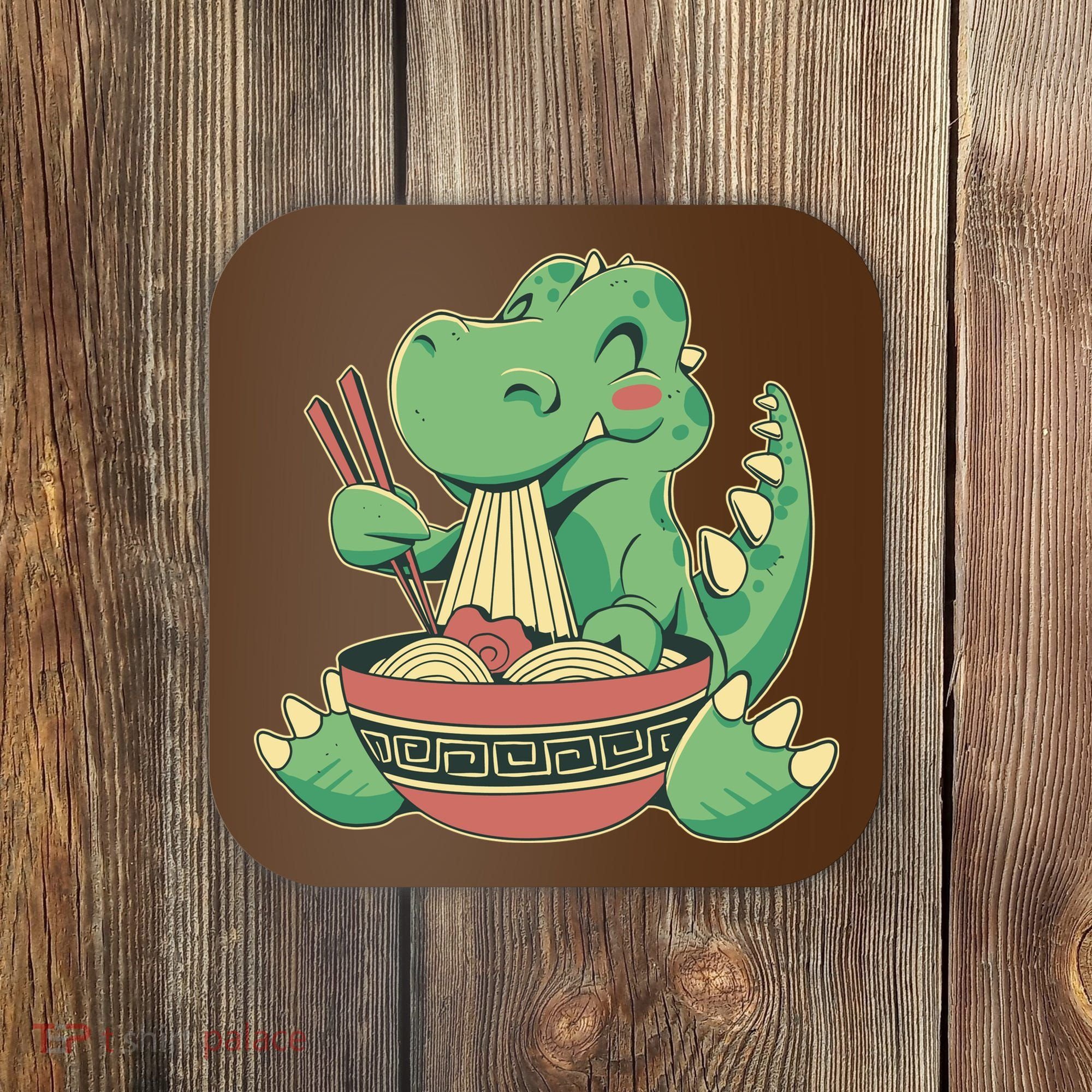 Baby Trex Eating Ramen Noodles Coaster