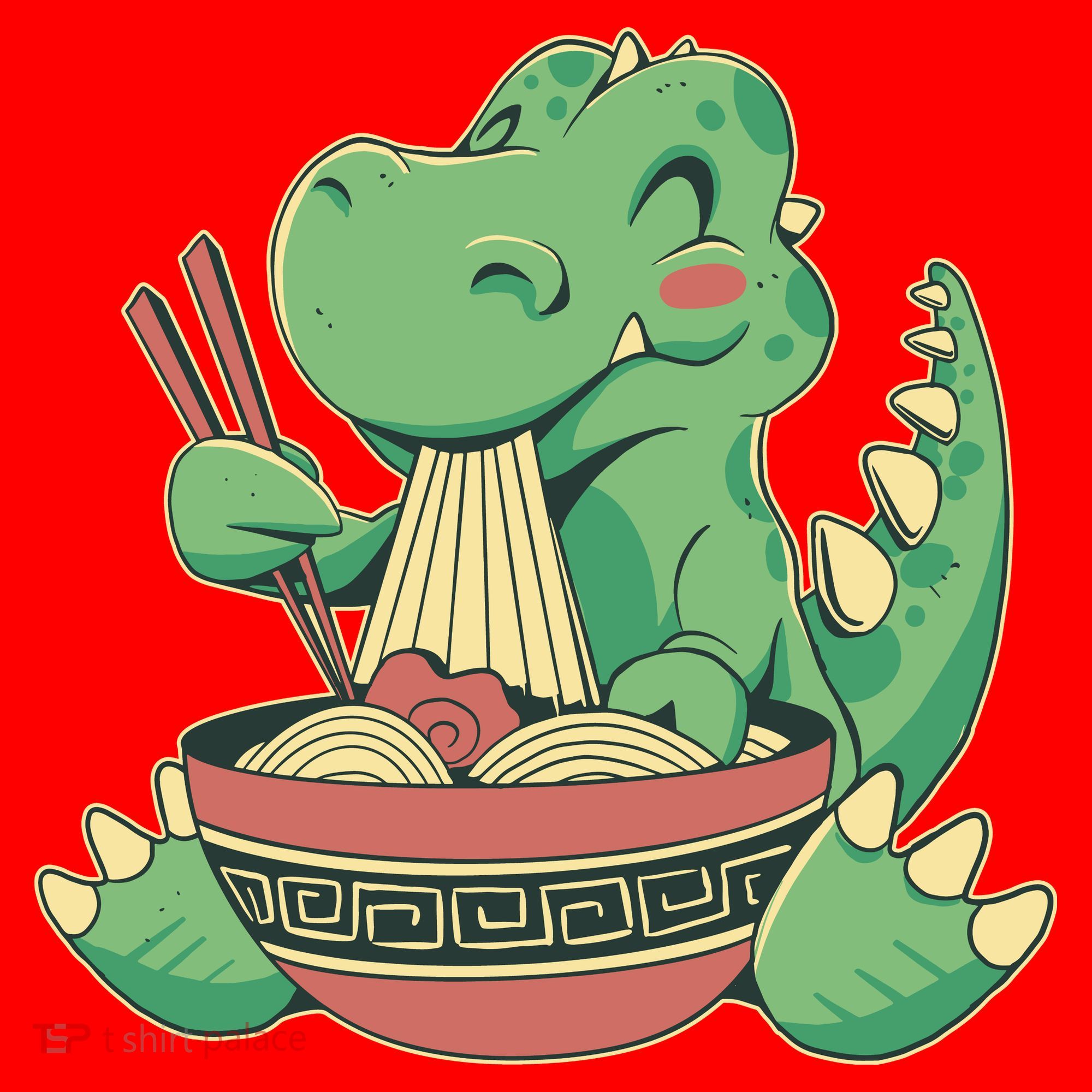 Baby Trex Eating Ramen Noodles Santa Hat