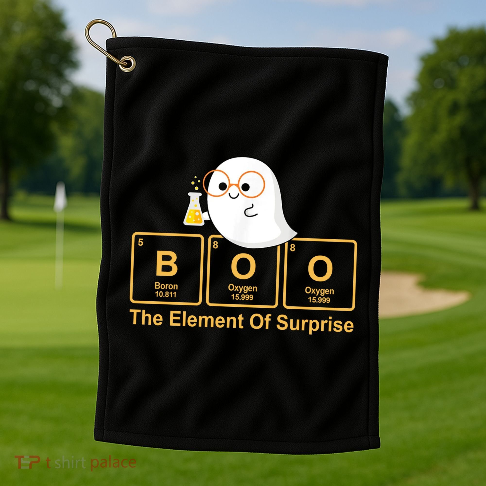Boo The Element Of Surprise Ghost Chemist Halloween Golf Towel