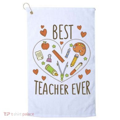 Best Teacher Ever Heart Gift Golf Towel