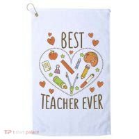 Best Teacher Ever Heart Gift Golf Towel thumb 0