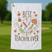 Best Teacher Ever Heart Gift Golf Towel thumb 1