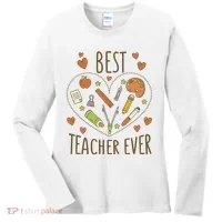 Best Teacher Ever Heart Gift Women's Long Sleeve Shirt thumb 0