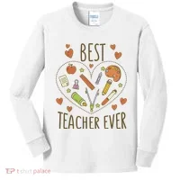 Best Teacher Ever Heart Gift Kids Long Sleeve Shirt thumb 0