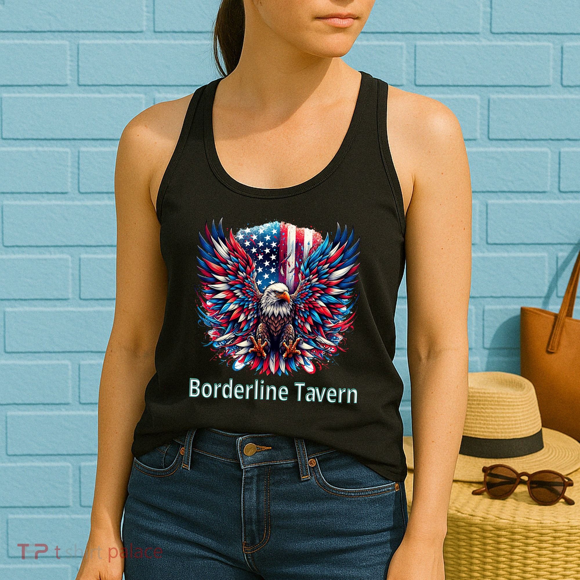 Borderline Tavern Eagle American Flag 4th Of July  Women's Tank Top
