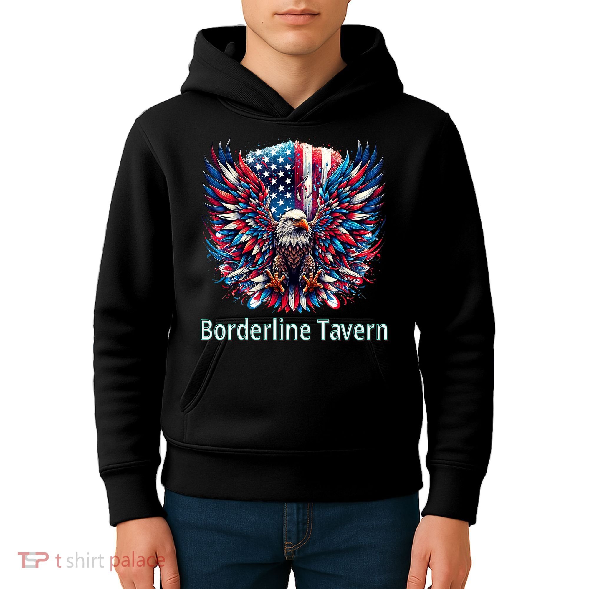 Borderline Tavern Eagle American Flag 4th Of July  Kids Hoodie