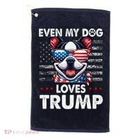 Boston Terrier Even My Dog Loves Trump Funny Golf Towel thumb 0