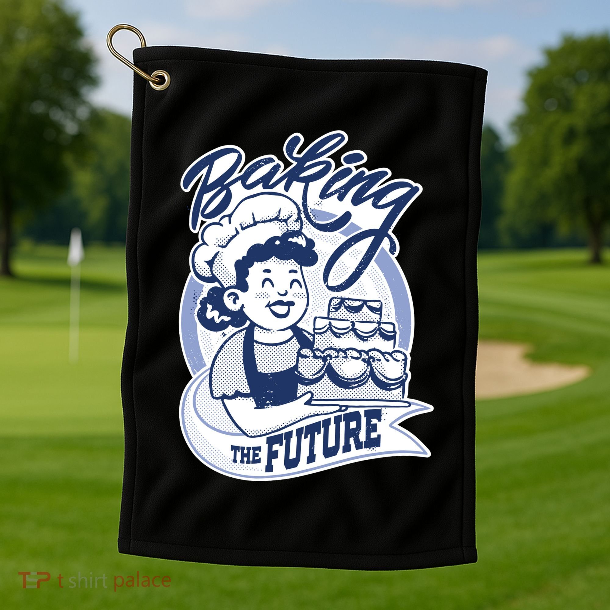 Baking The Future Retro Cartoon Golf Towel