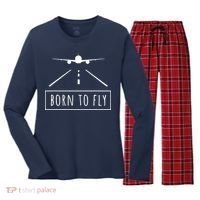 Born To Fly Aviation Pilot Flying Airplane Aircraft Gift Women's Long Sleeve Flannel Pajama Set  thumb 0