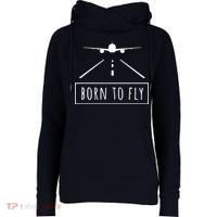 Born To Fly Aviation Pilot Flying Airplane Aircraft Gift Womens Funnel Neck Pullover Hood thumb 0