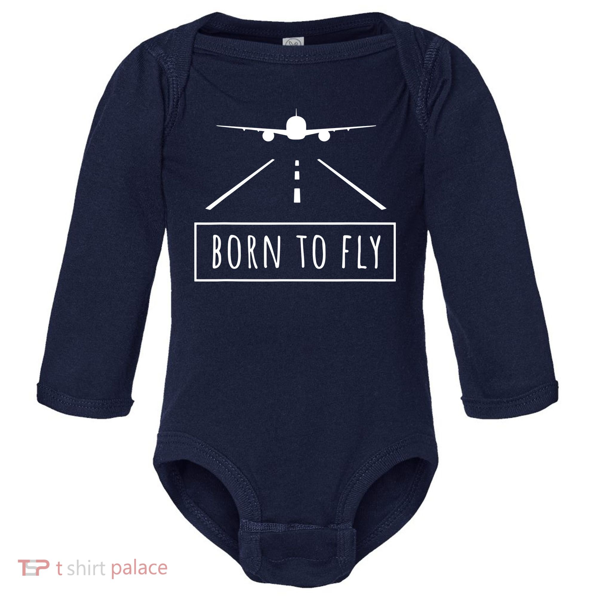 Born To Fly Aviation Pilot Flying Airplane Aircraft Gift Baby Long Sleeve Bodysuit