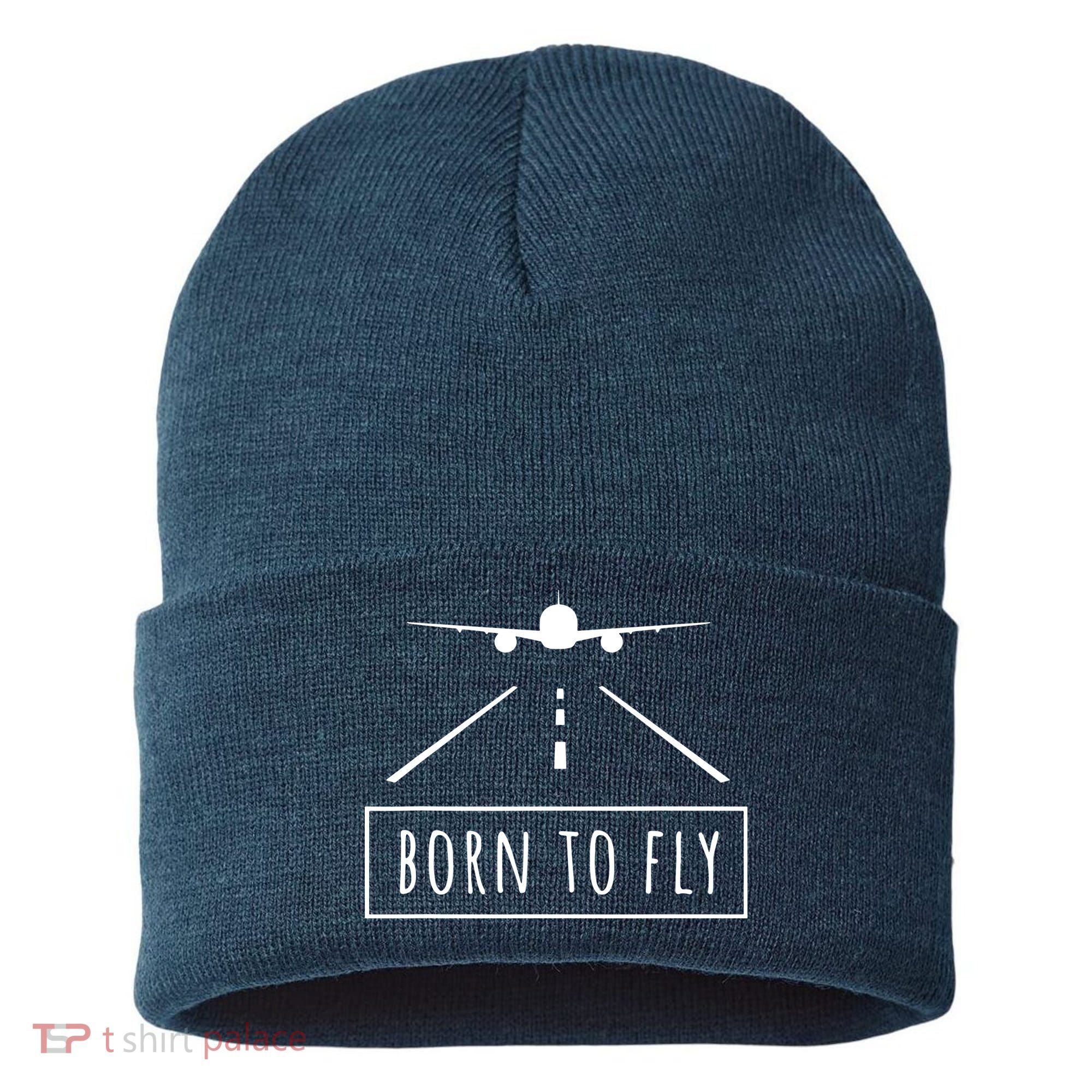 Born To Fly Aviation Pilot Flying Airplane Aircraft Gift Sustainable Knit Beanie