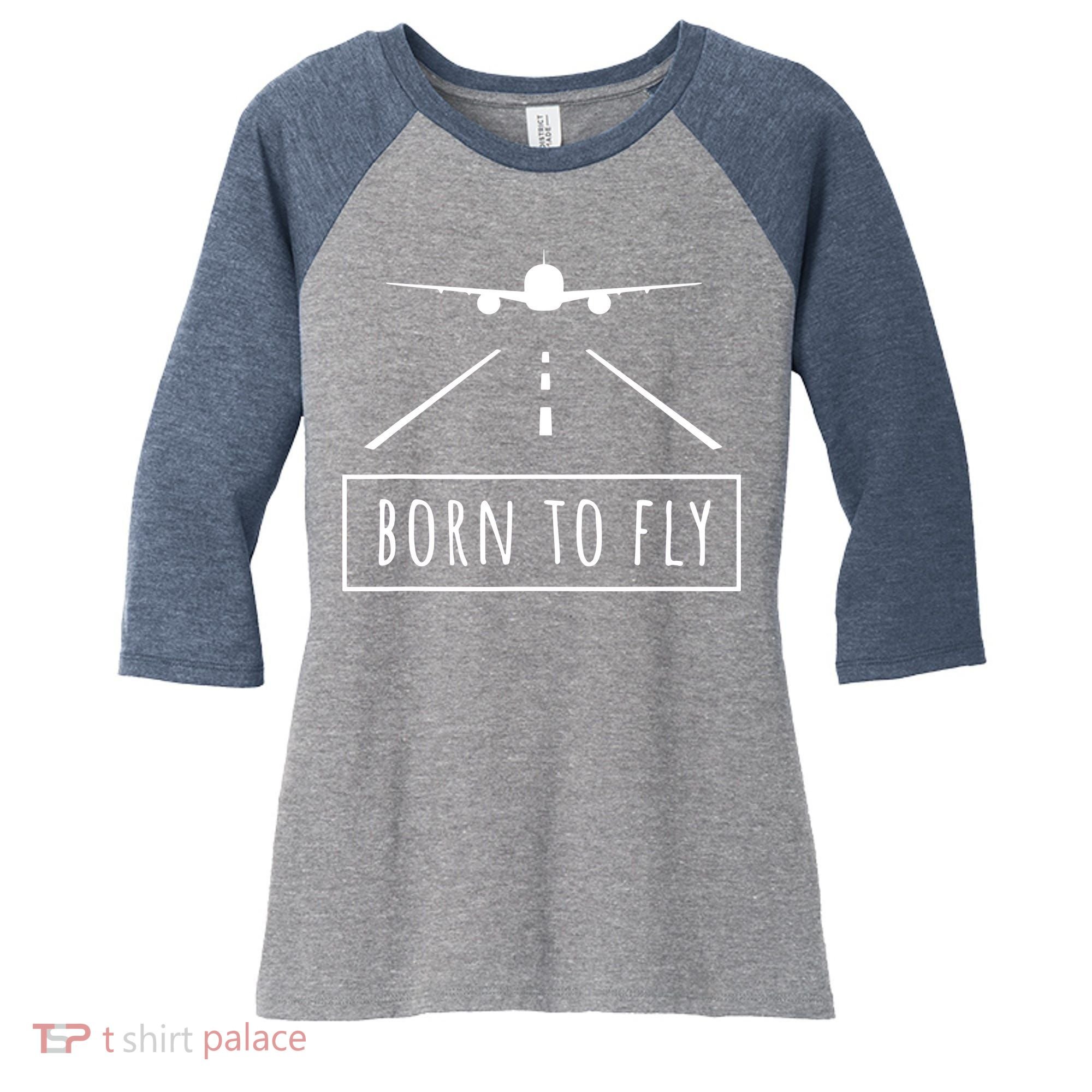Born To Fly Aviation Pilot Flying Airplane Aircraft Gift Women's Tri-Blend 3/4-Sleeve Raglan Shirt