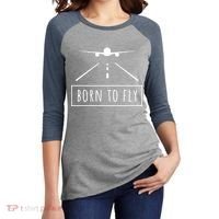 Born To Fly Aviation Pilot Flying Airplane Aircraft Gift Women's Tri-Blend 3/4-Sleeve Raglan Shirt thumb 2