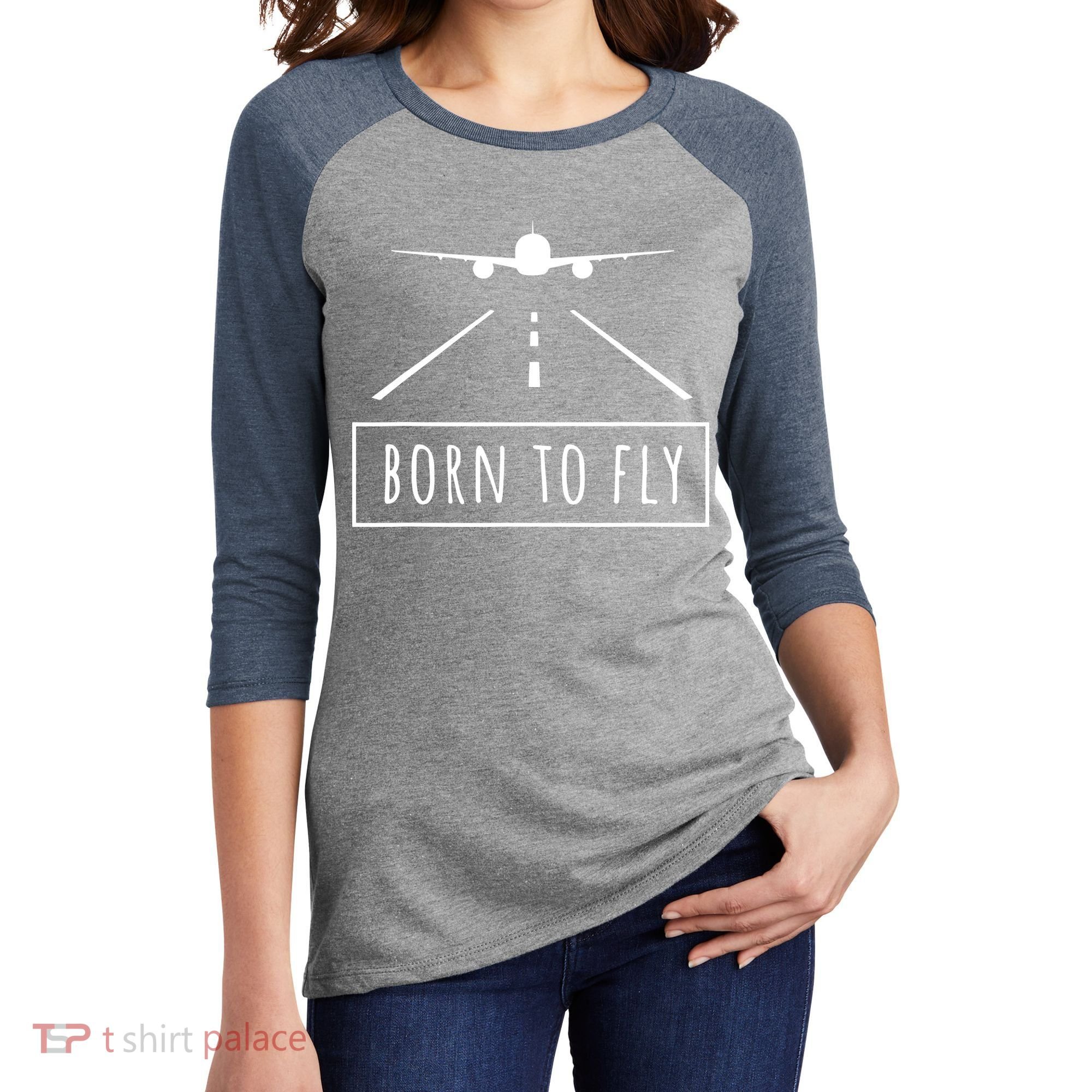 Born To Fly Aviation Pilot Flying Airplane Aircraft Gift Women's Tri-Blend 3/4-Sleeve Raglan Shirt