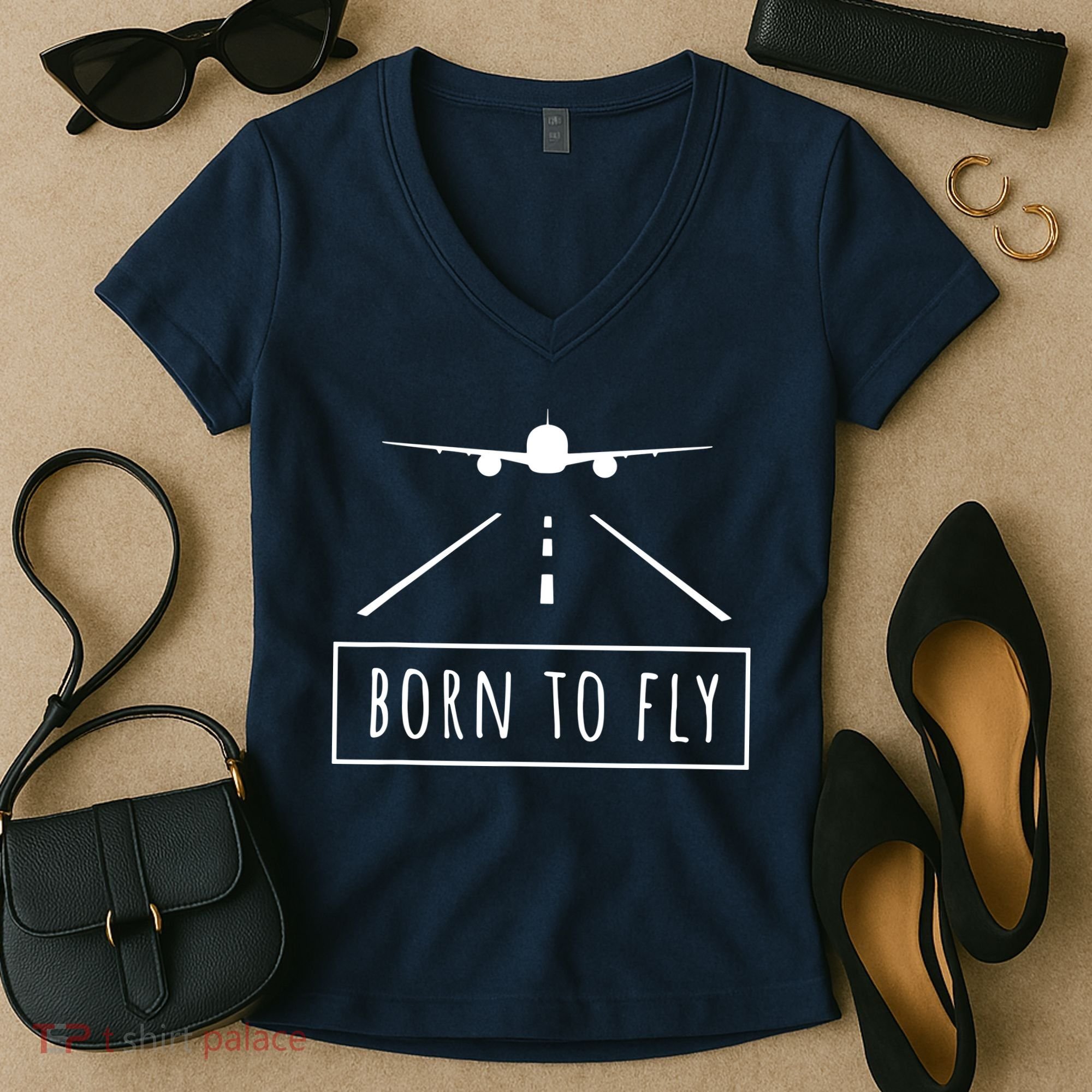 Born To Fly Aviation Pilot Flying Airplane Aircraft Gift Women's V-Neck T-Shirt