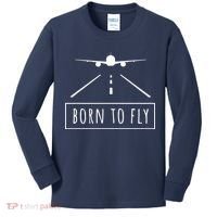 Born To Fly Aviation Pilot Flying Airplane Aircraft Gift Kids Long Sleeve Shirt thumb 0