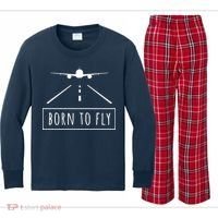 Born To Fly Aviation Pilot Flying Airplane Aircraft Gift Kids Long Sleeve Plaid Pajama Set thumb 0