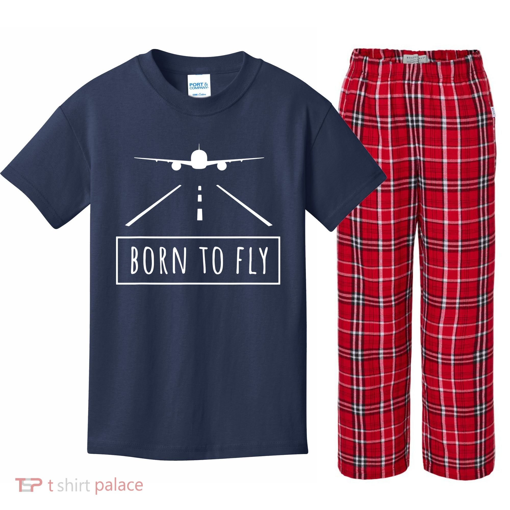 Born To Fly Aviation Pilot Flying Airplane Aircraft Gift Kids Plaid Pajama Set
