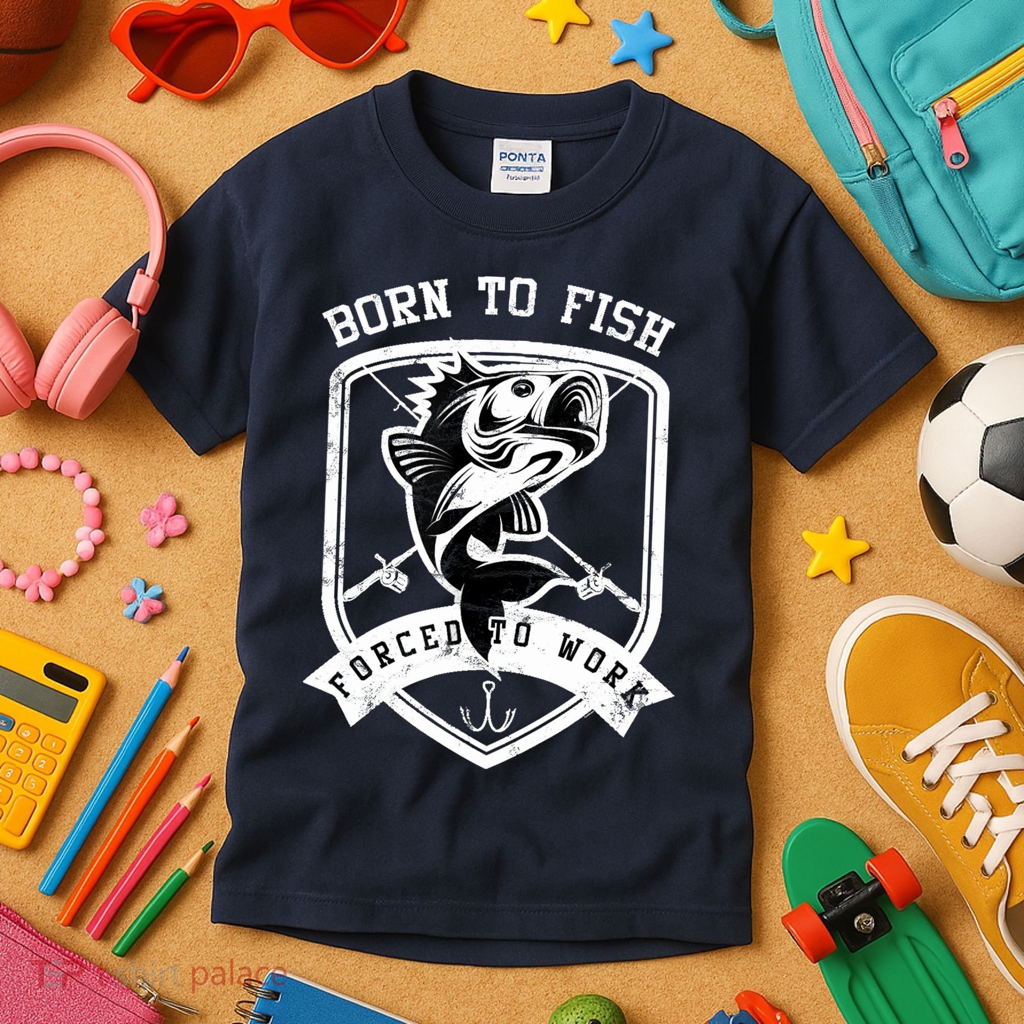 Born To Fish Forced To Work Fisher Man Kids T-Shirt
