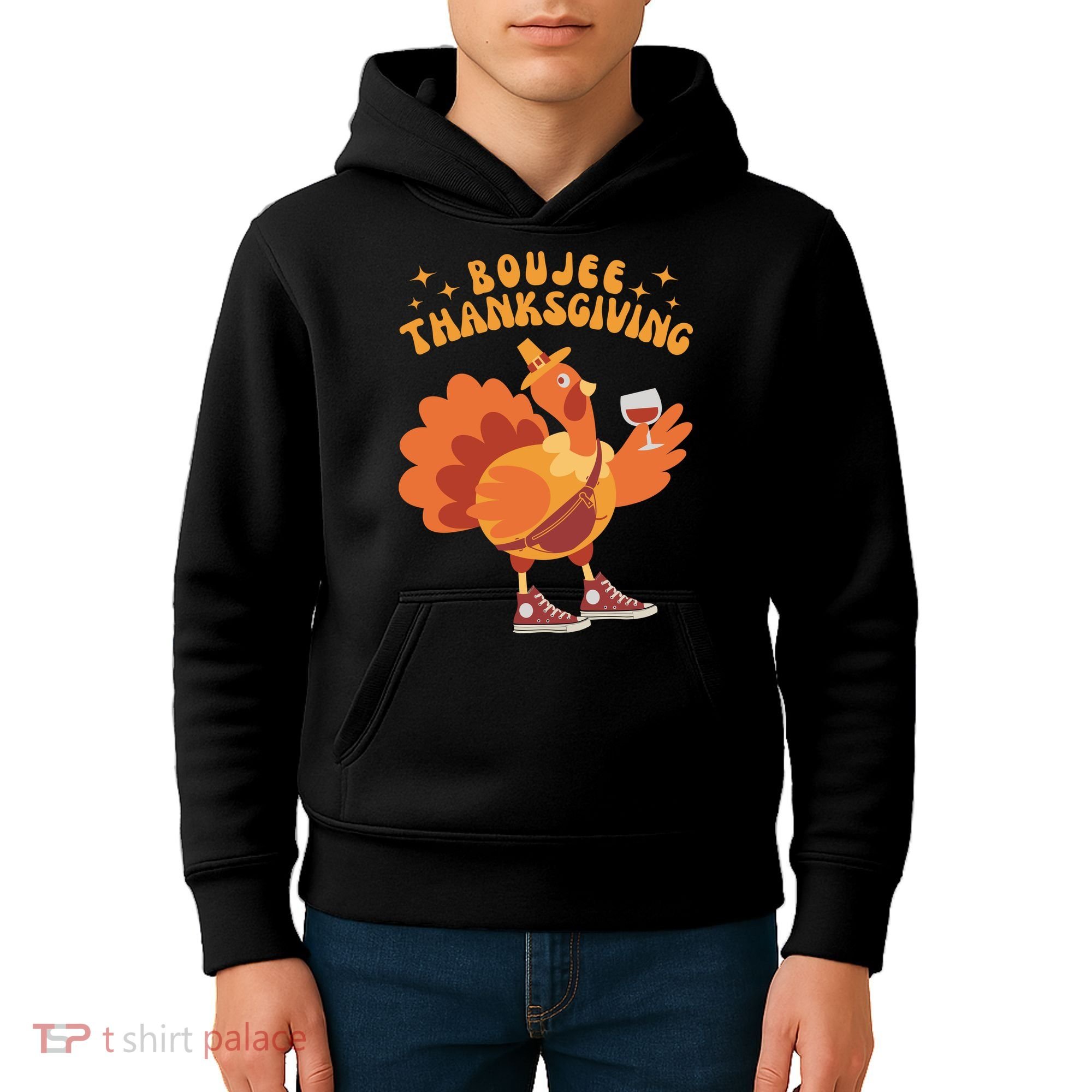 Boujee Thanksgiving Funny Turkey Bougie Boojee Friendsgiving Kids Hoodie