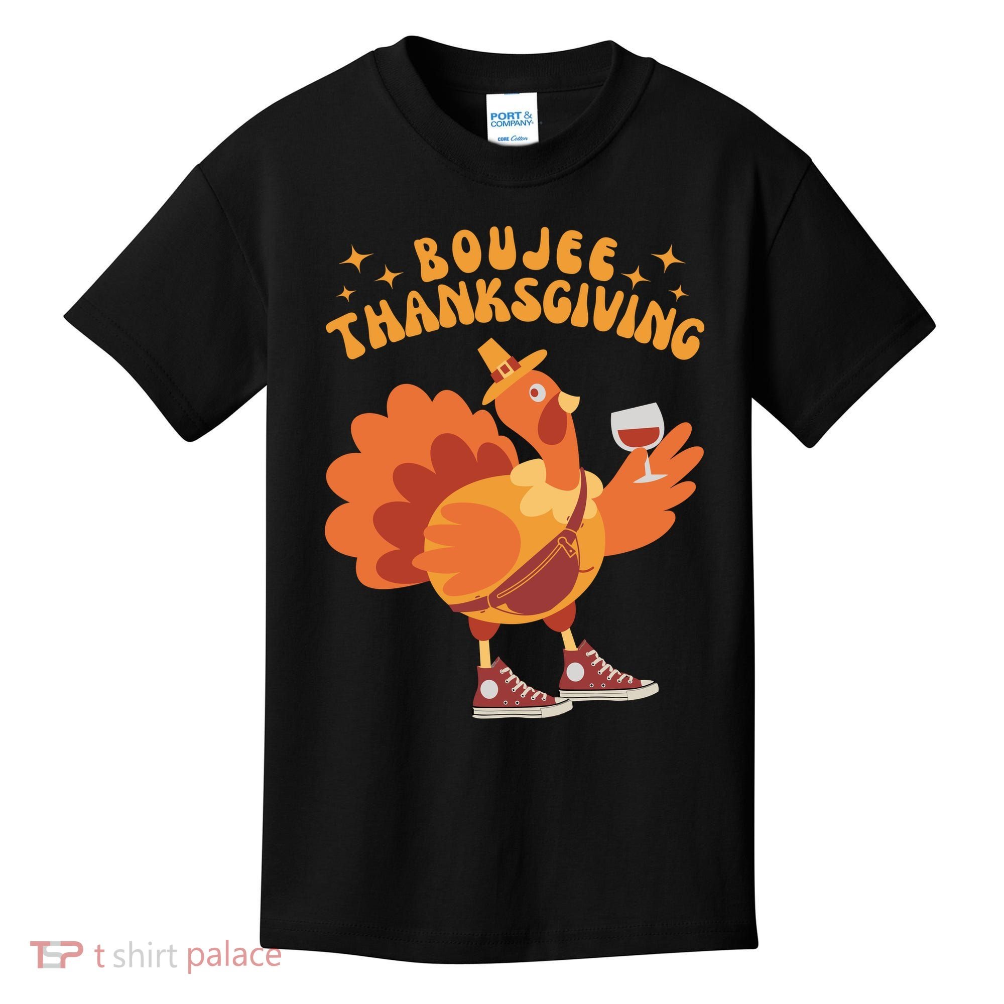 Boujee Thanksgiving Funny Turkey Bougie Boojee Friendsgiving Kids T-Shirt