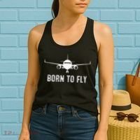 Born To Fly Funny Airplane Pilot Gift Men Aviation Airline Women's Tank Top thumb 2