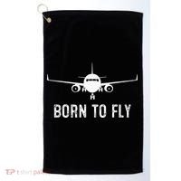 Born To Fly Funny Airplane Pilot Gift Men Aviation Airline Golf Towel thumb 0
