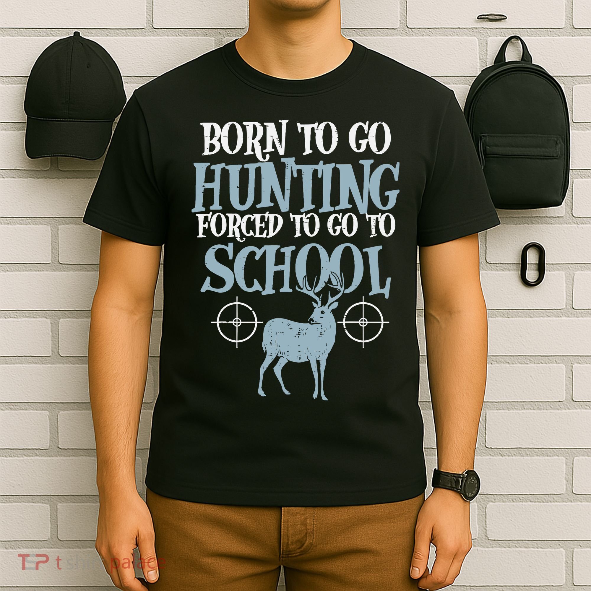 Born To Go Hunting Forced School Funny Hunter Boy T-Shirt
