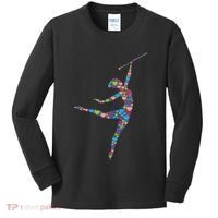 Baton Twirling Girl Silhouette Dancing Twirler Majorette Kids Long Sleeve Shirt thumb 0