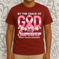 By The Grace Of God Im A Survivor Breast Cancer Awareness T-Shirt thumb 3