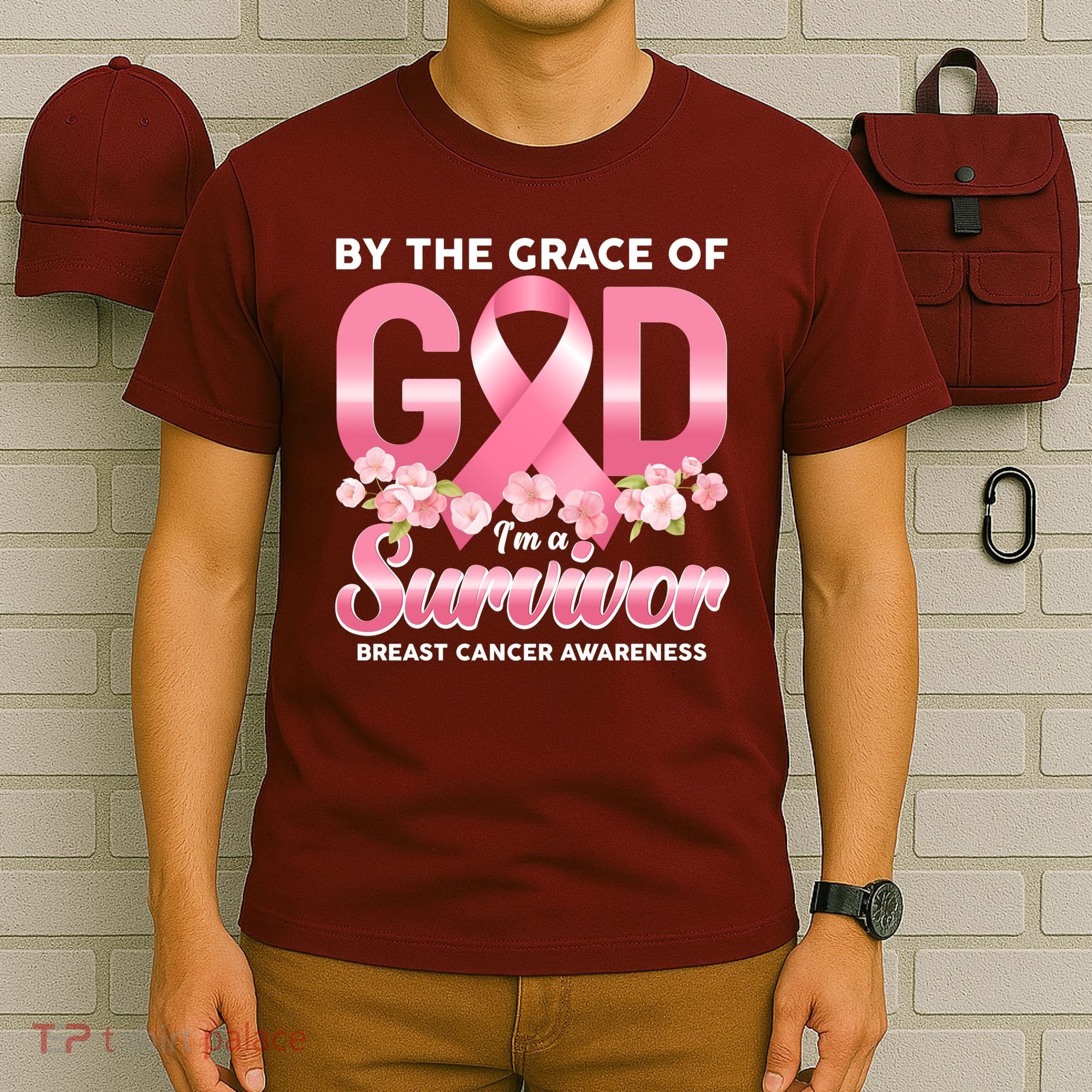 By The Grace Of God Im A Survivor Breast Cancer Awareness T-Shirt