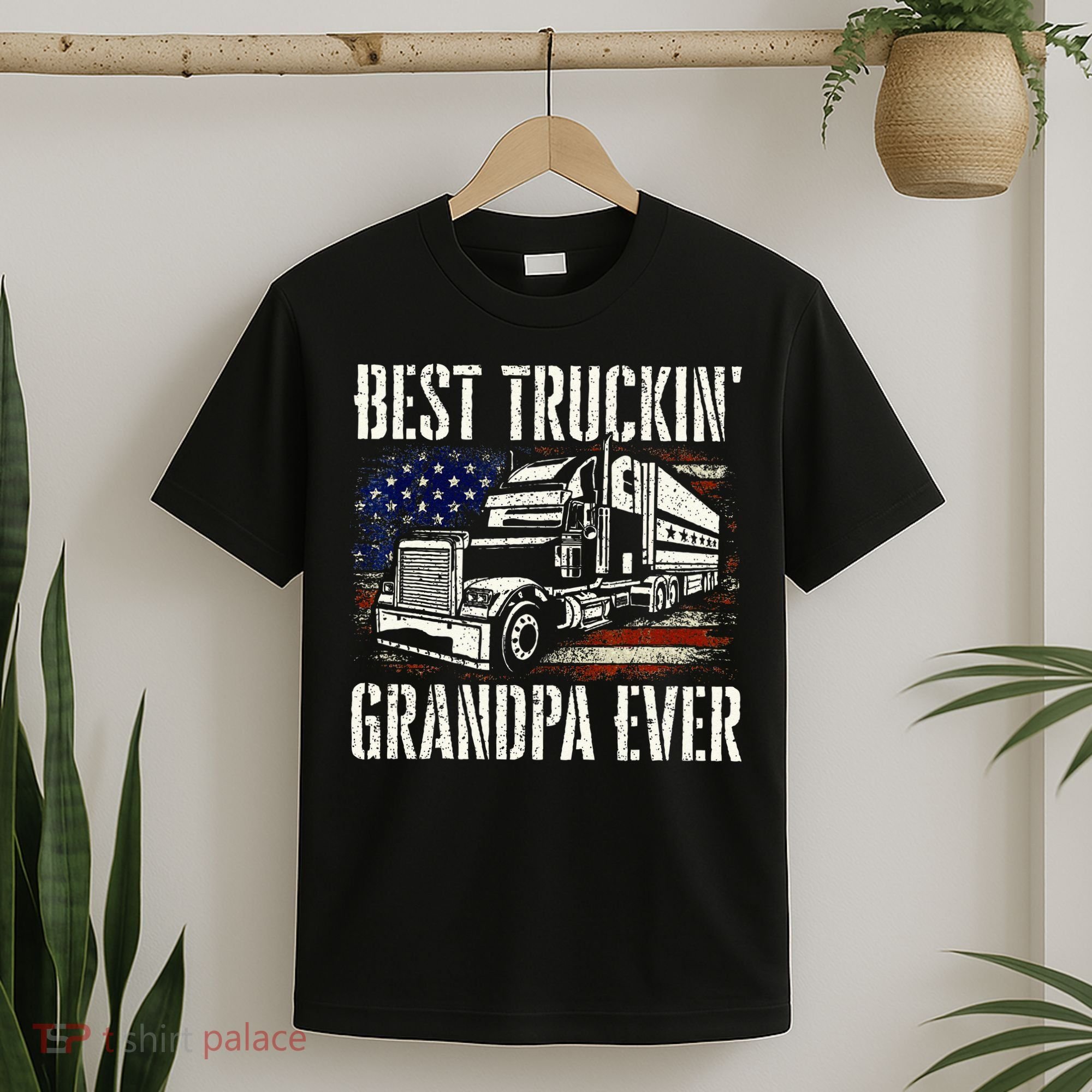 Best Truckin Grandpa Big Rig Semi Truck Driver Trucker T-Shirt