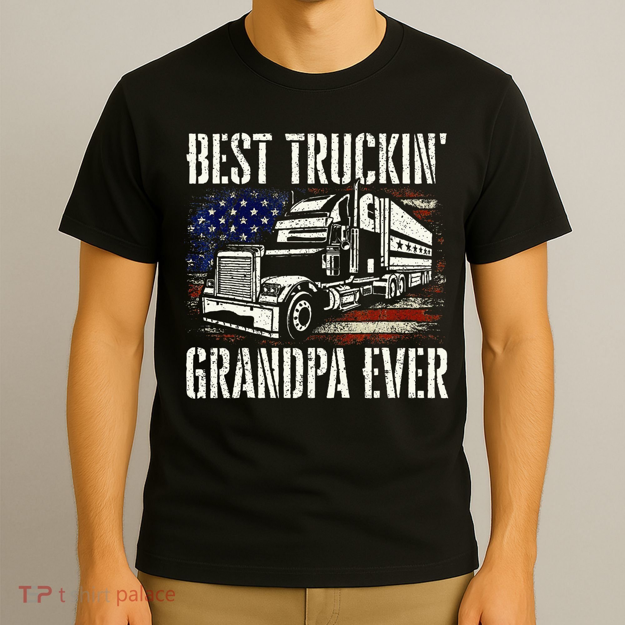 Best Truckin Grandpa Big Rig Semi Truck Driver Trucker T-Shirt