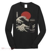 Bruh. The Great Wave Kanagawa Funny Japanese Surfing Cat Long Sleeve Shirt thumb 0