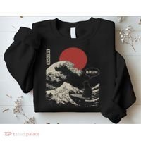 Bruh. The Great Wave Kanagawa Funny Japanese Surfing Cat Sweatshirt thumb 2