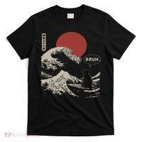 Bruh. The Great Wave Kanagawa Funny Japanese Surfing Cat T-Shirt thumb 0