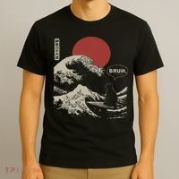 Bruh. The Great Wave Kanagawa Funny Japanese Surfing Cat T-Shirt thumb 3