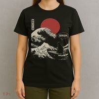Bruh. The Great Wave Kanagawa Funny Japanese Surfing Cat T-Shirt thumb 4