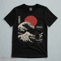 Bruh. The Great Wave Kanagawa Funny Japanese Surfing Cat T-Shirt thumb 5