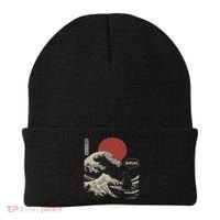 Bruh. The Great Wave Kanagawa Funny Japanese Surfing Cat Beanie thumb 0