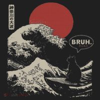 Bruh. The Great Wave Kanagawa Funny Japanese Surfing Cat Beanie thumb 2