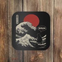 Bruh. The Great Wave Kanagawa Funny Japanese Surfing Cat Coaster thumb 0