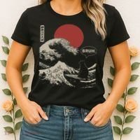 Bruh. The Great Wave Kanagawa Funny Japanese Surfing Cat Women's T-Shirt thumb 2