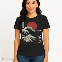 Bruh. The Great Wave Kanagawa Funny Japanese Surfing Cat Women's T-Shirt thumb 4