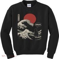 Bruh. The Great Wave Kanagawa Funny Japanese Surfing Cat Kids Sweatshirt thumb 0