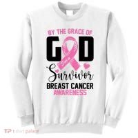 By The Grace God Im A Survivor Breast Cancer Awareness Sweatshirt thumb 0