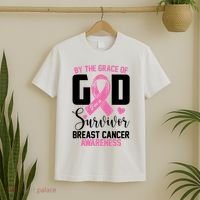 By The Grace God Im A Survivor Breast Cancer Awareness T-Shirt thumb 2