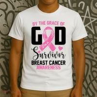 By The Grace God Im A Survivor Breast Cancer Awareness T-Shirt thumb 3